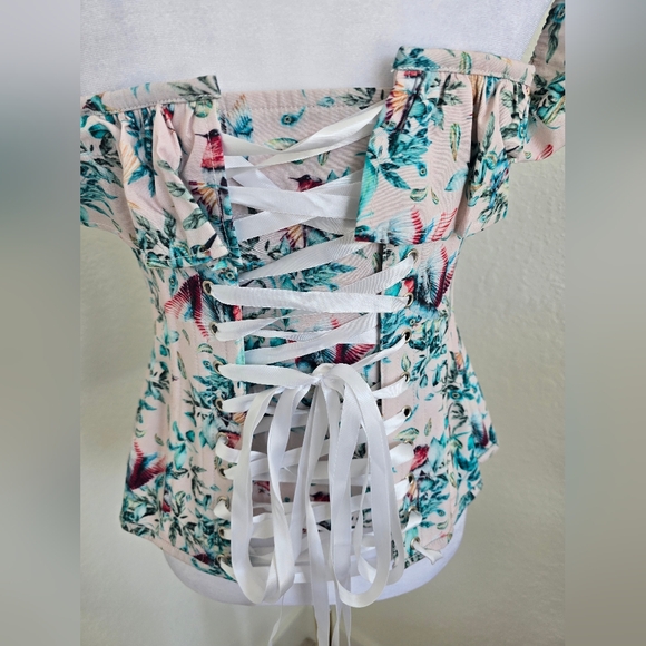 NWT Corset Story Birds Of Paradise Cold Shoulder Cotton Corset Top Size US8 UK12 - Picture 8 of 16